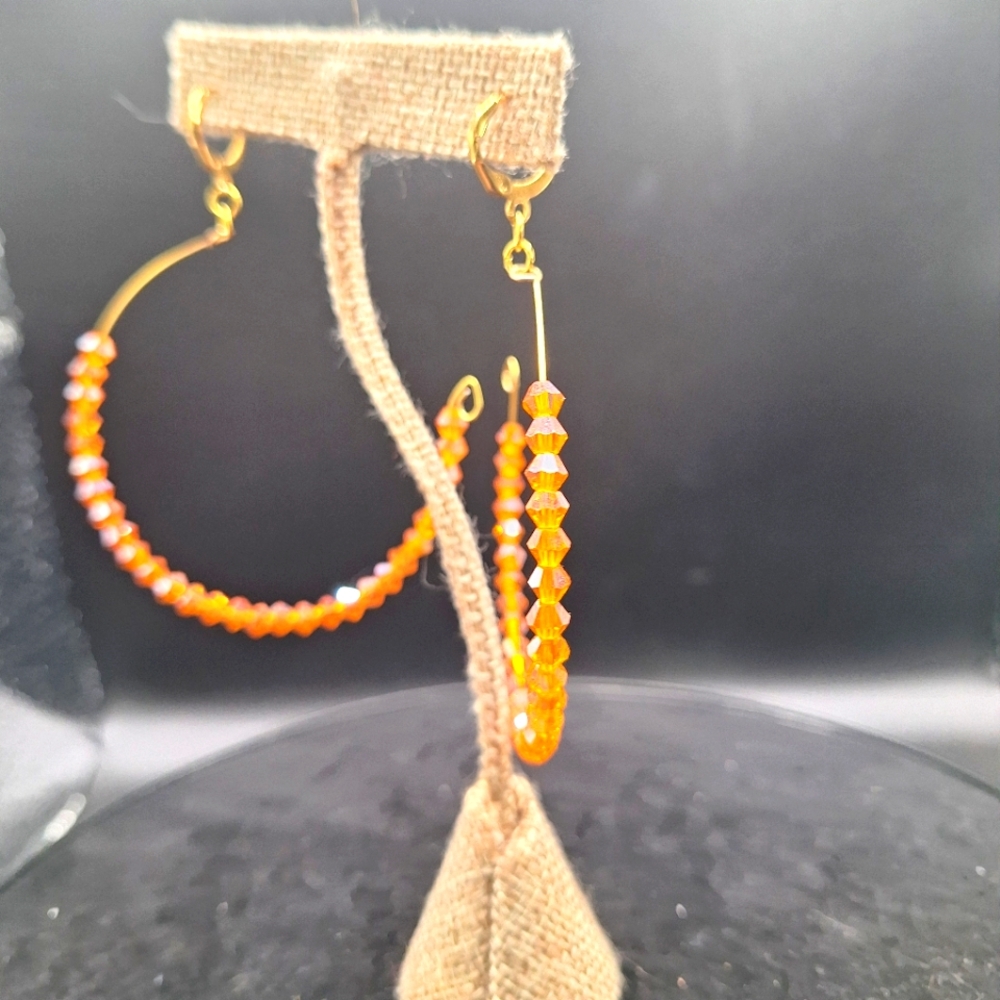 Elegant Handmade Gold and Orange Hoop Earrings